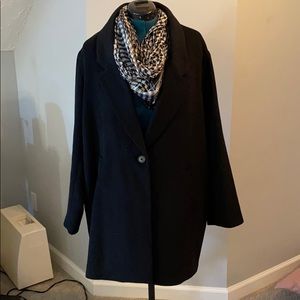 Black coat and infinity scarf